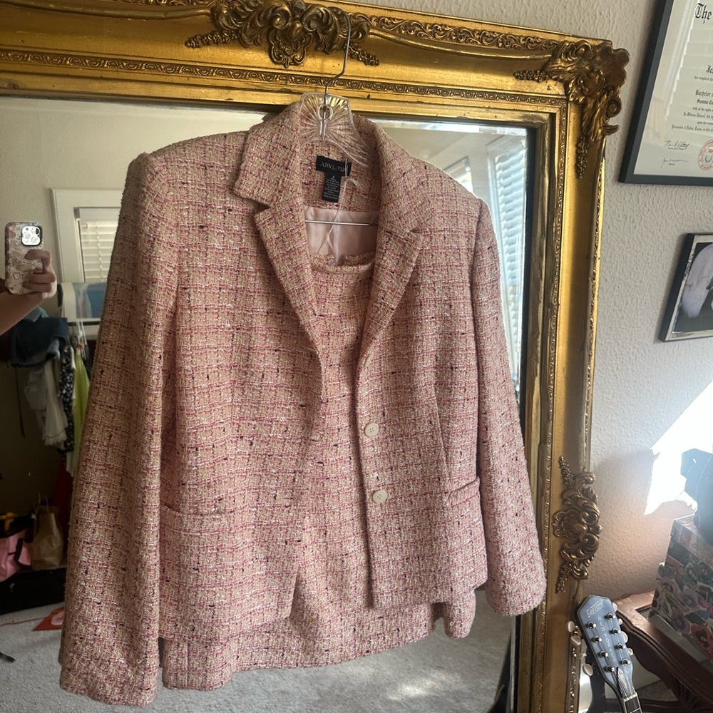 Ann Taylor Blush Tweed Jacket and Skirt Set